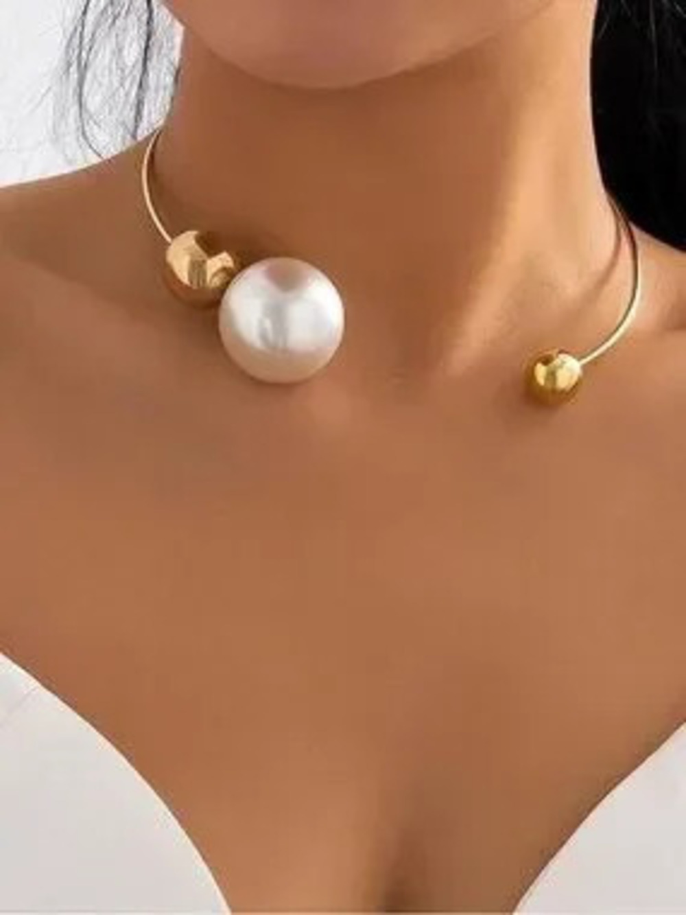 Gold Pearl Accent Open Choker Necklace